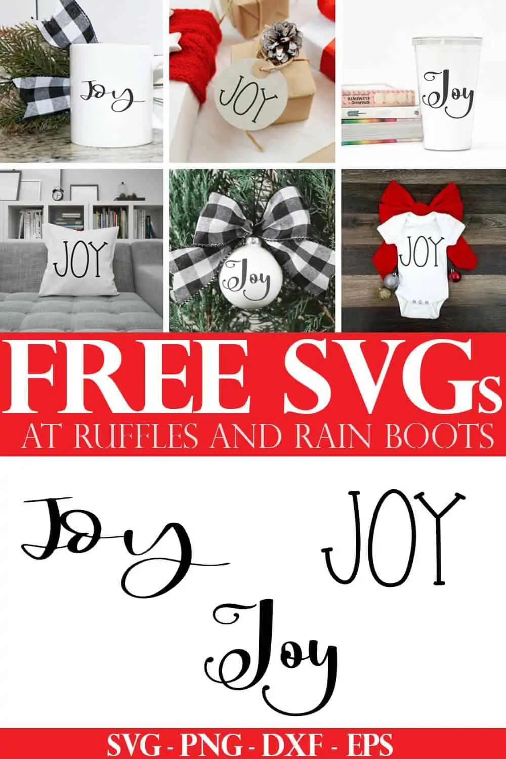 joy svg collage of Cricut projects made fro Christmas