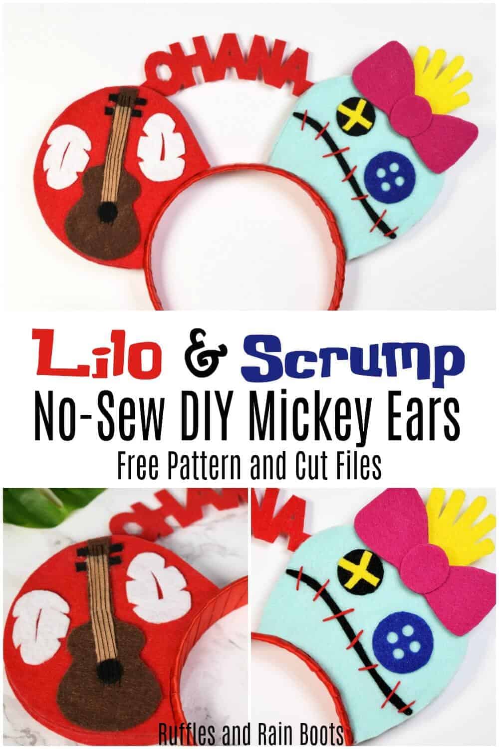 collage Lilo and Scrump Mouse ears with free Scrump and Lilo SVG files from Ruffles and Rain Boots