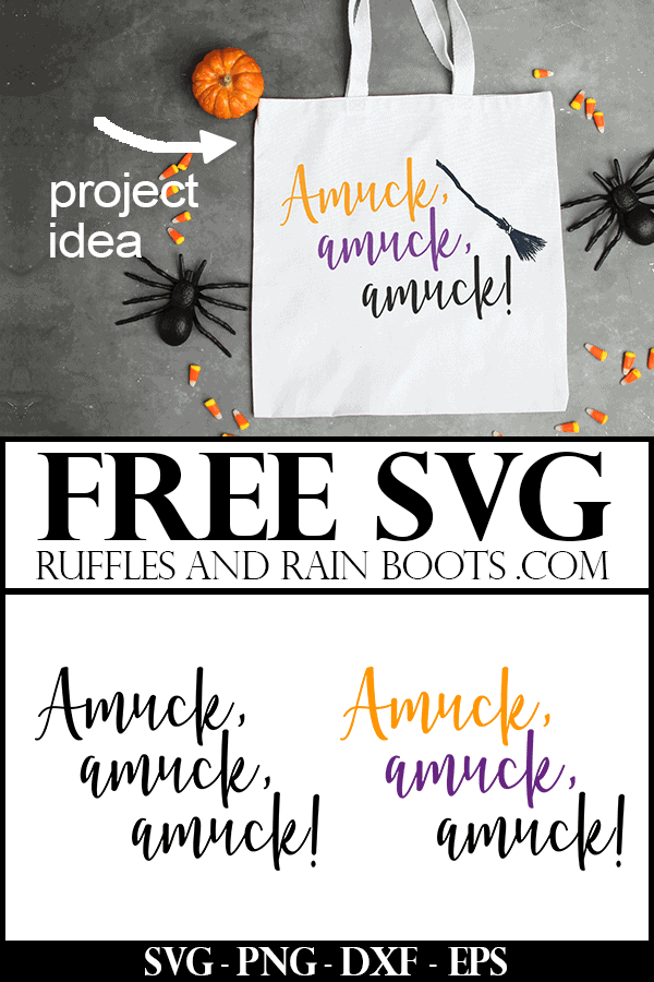 amuck svg for hocus pocus fans on white totebag on Halloween background with text which reads free svgs