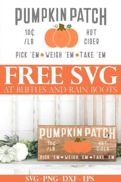 crowned pumpkin patch sign svg on wood plank on mantle with text which reads free svg at ruffles and rain boots