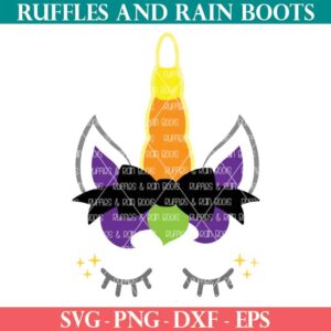 colorful Halloween candy corn unicorn svg on white background