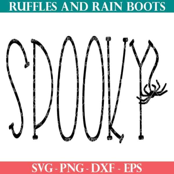 spooky svg on white background with dangling spider from ruffles and rain boots