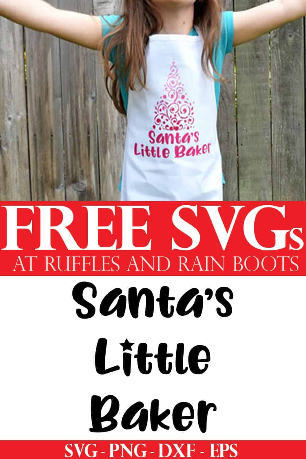 free Santa's little baker svg on child's apron from Ruffles and Rain Boots