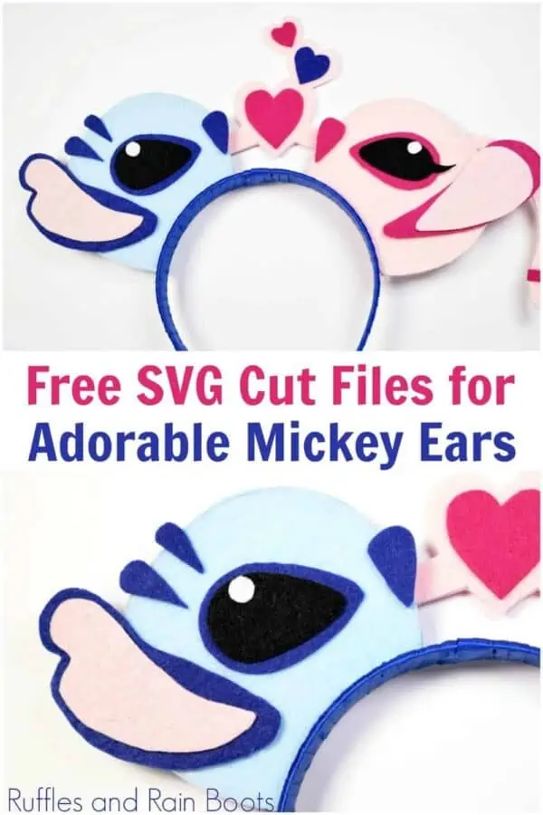 with text which reads free svg cut files for Adorable Lilo and Stitch Minnie ears from Ruffles and Rain Boots