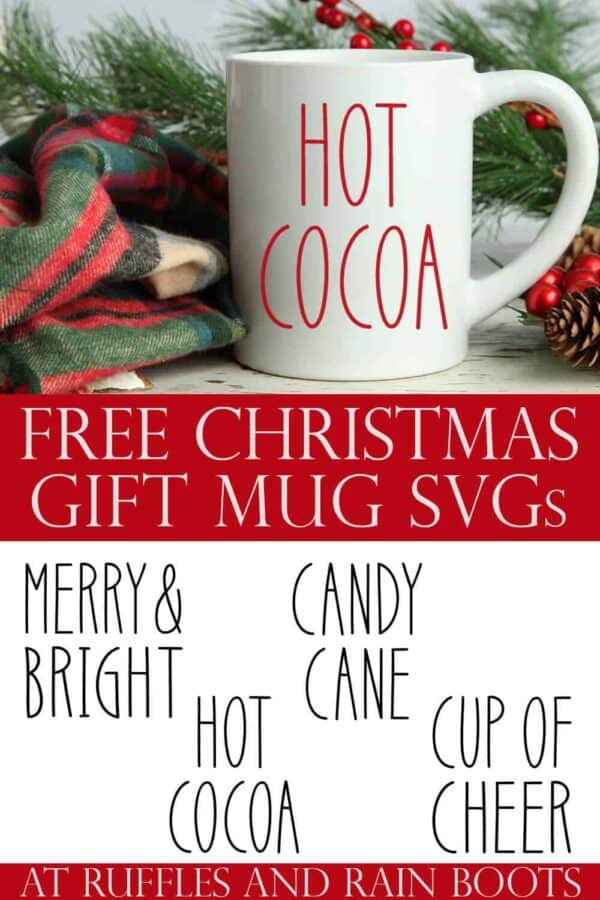 collage of Christmas mug made with free SVG files for Cricut or Silhouette
