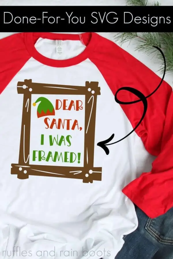 close up of Dear Santa Svg for Christmas crafts on white t shirt