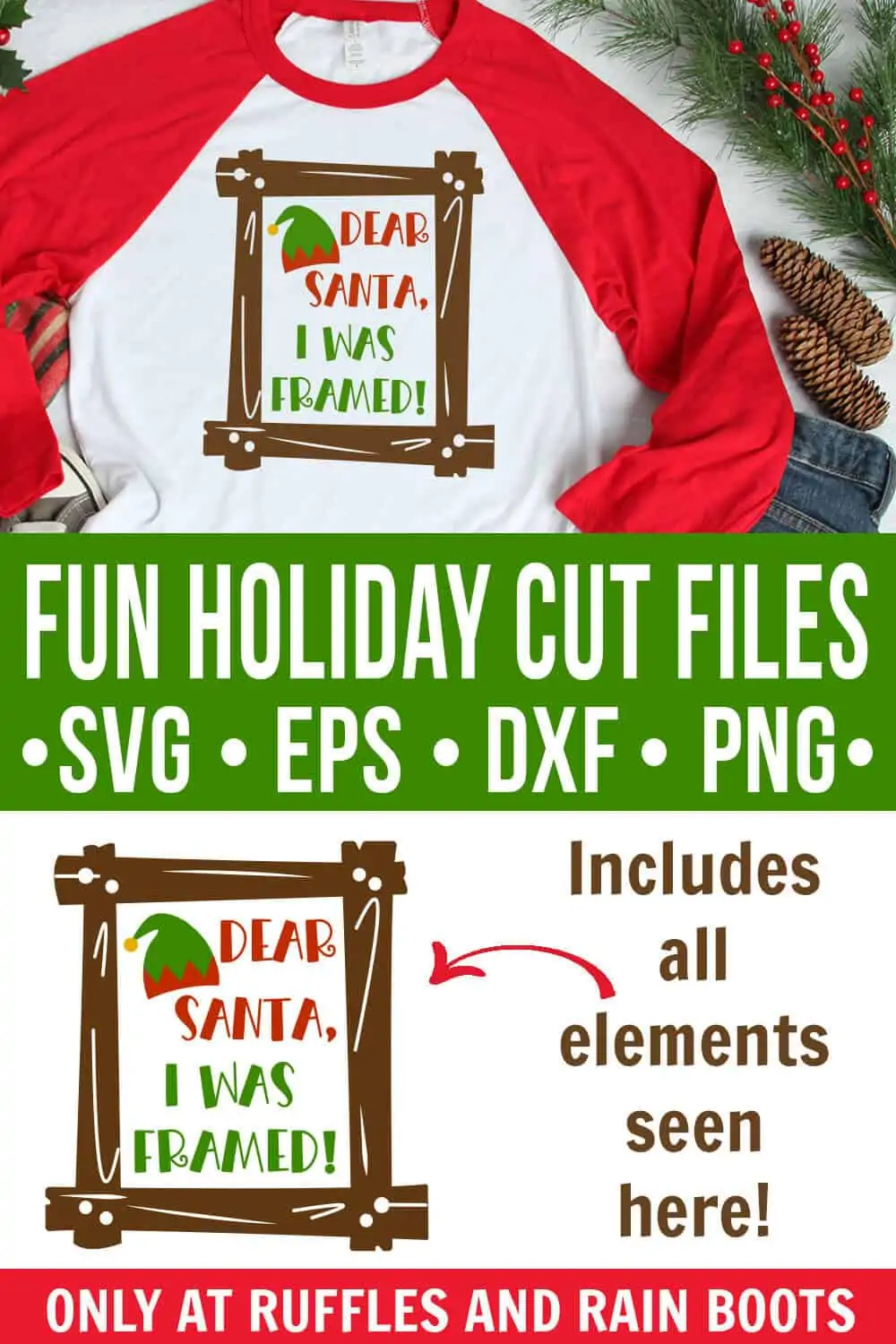 collage of Christmas SVG with text which reads fun holiday cut files 