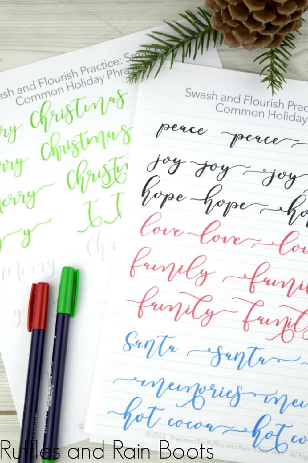 Christmas hand lettering for small pen practice sheets