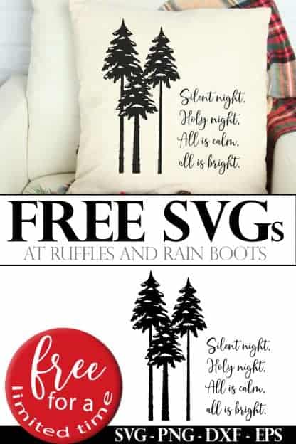 adorable Cricut project pillow made with free Silent Night SVG from Ruffles and Rain Boots