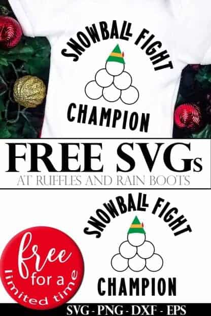 Snowball Fight SVG on onesie on holiday background with ornaments and pine