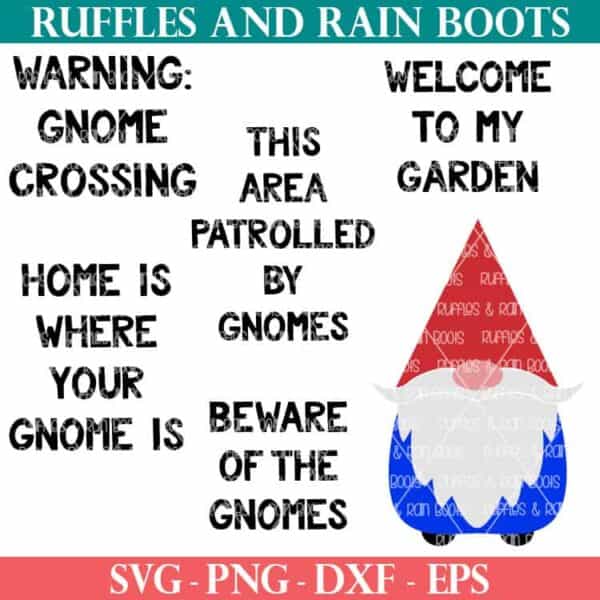 garden gnome svg for cricut with 5 garden sayings
