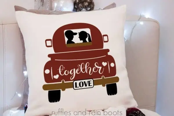 Valentine's Day SVG of vintage red truck on pillow