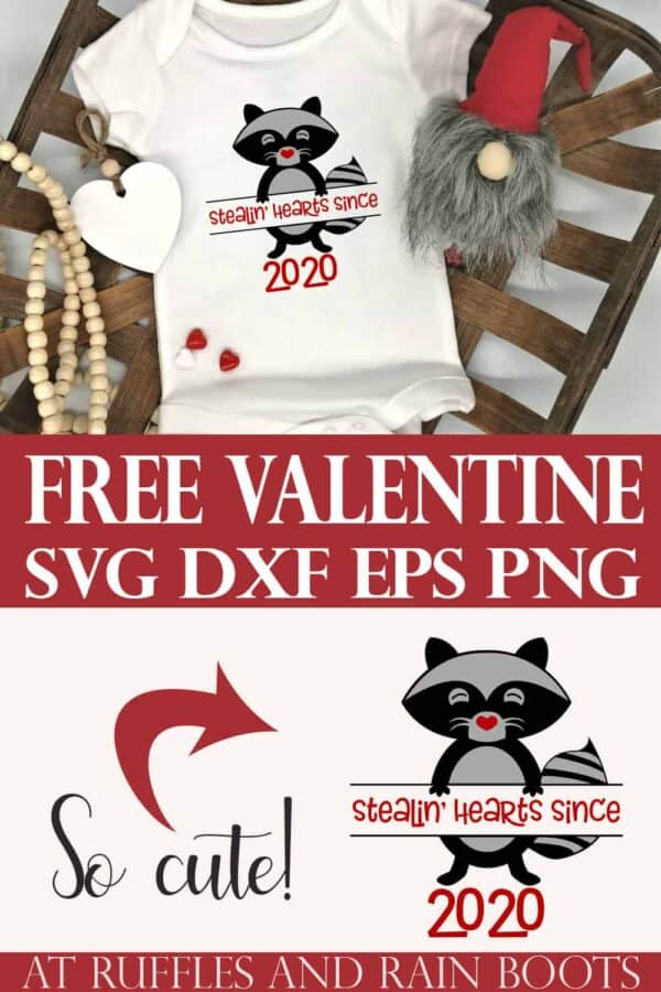 free Valentine raccoon svg for stealin hearts