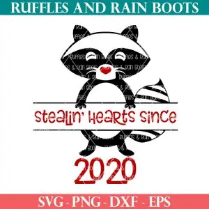 Valentine raccoon svg from Ruffles and Rain Boots