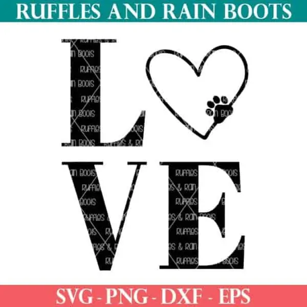 black animal lover paw LOVE SVG from ruffles and rain boots clipart cut file