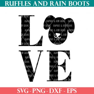 bold animal lover design of dog LOVE svg from ruffles and rain boots