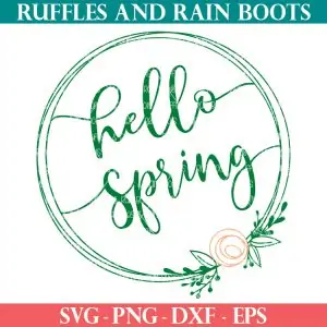 peach and green hello Spring wreath SVG for Cricut and Silhouette cutting machines