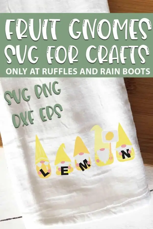 Lemon Gnome SVGs set for cricut or silhouette with text which reads fruit gnomes svg for crafts svg png dxf eps