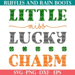 little miss lucky charm svg in green gray and orange for st patricks day cut files