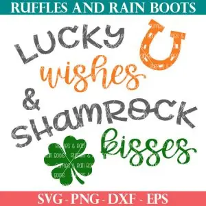 lucky wishes and shamrock kisses svg with horseshoe and shamrock