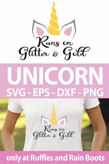 photo collage of unicorn runs on glitter workout cut file set with text which reads unicorn svg eps dxf png