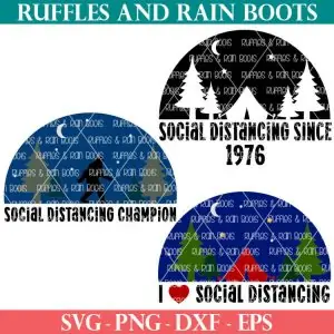 three social distancing svg set on white background from ruffles and rain boots