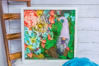 Spring Has Sprung cut file for farmhouse crafts on a shadowbox for spring featuring a gnome