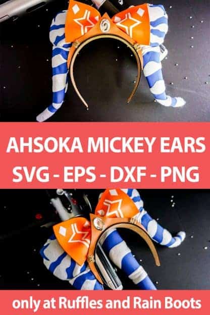 photo collage of Ahsoka Mickey Ears cut file set with text which reads ahsoka mickey ears svg eps dxf png