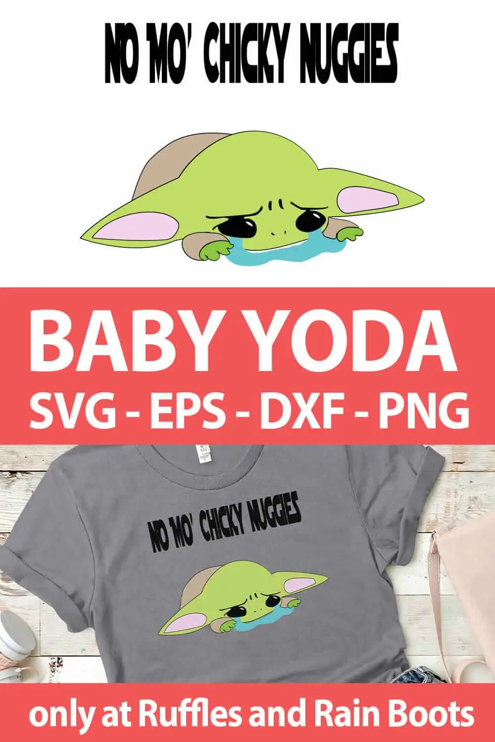photo collage of baby yoda cut file for Cricut or Silhouette with text which reads baby yoda svg eps dxf png