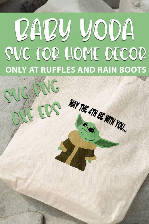 baby yoda svg set on a canvas bag with text which reads baby yoda svg for home decor