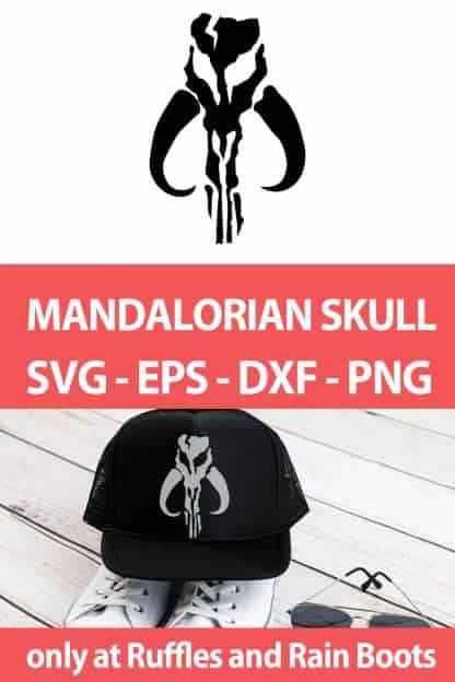 photo collage of mandalorian skull svg set with text which reads mandalorian skull svg eps dxf png