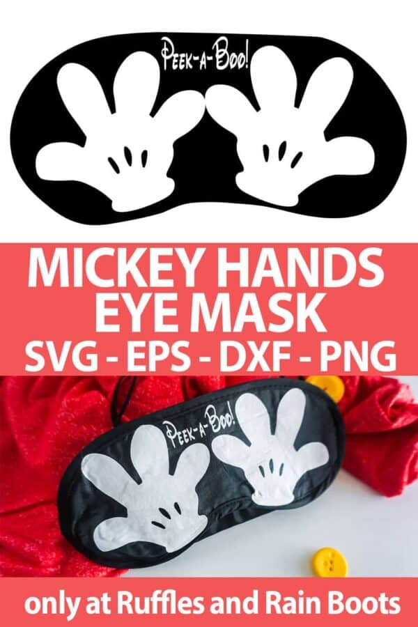 photo collage of Mickey Hands Eye Mask cut files for disney crafts with text which reads mickey hands eye mask svg eps dxf png