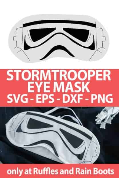 photo collage of Stormtrooper mask cut file for star wars crafts with text which reads stormtrooper eye mask svg eps dxf png