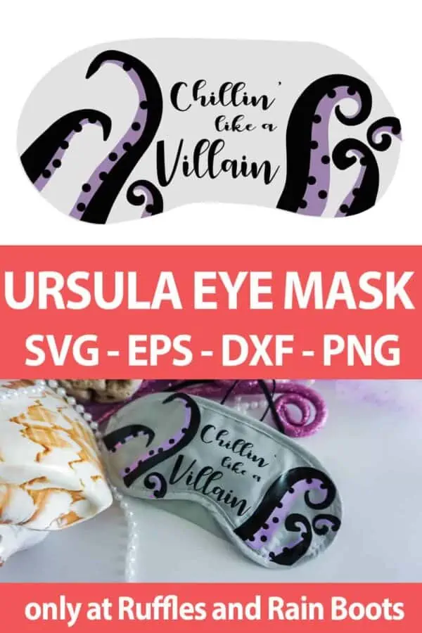 photo collage of Ursula mask design for sublimation or vinyl with text which reads ursula eye mask svg eps dxf png
