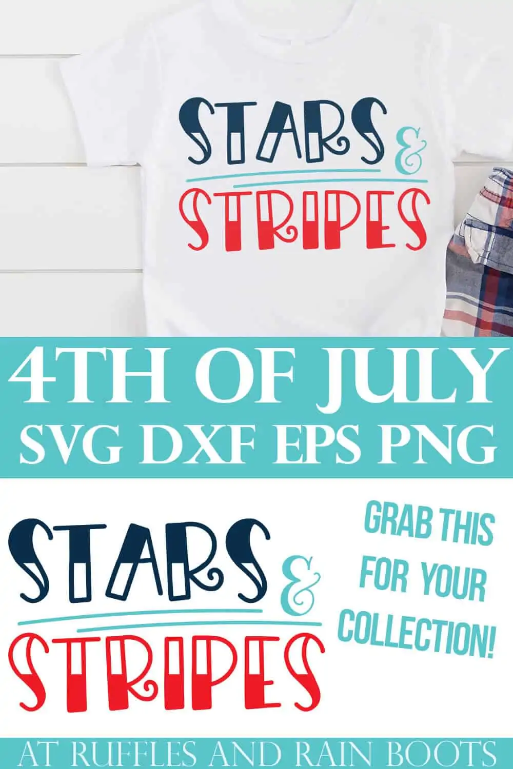 collage of adorable Independence day design of stars and stripes with text which reads 4th of July svg dxf eps png