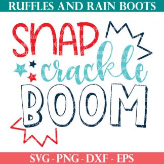 adorable snap crackle boom svg in red teal and blue for july 4th independence day