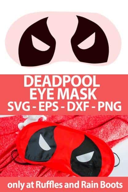 photo collage of Deadpool Eye Mask cut file for cricut crafts with text which reads deadpool eye mask svg eps dxf png