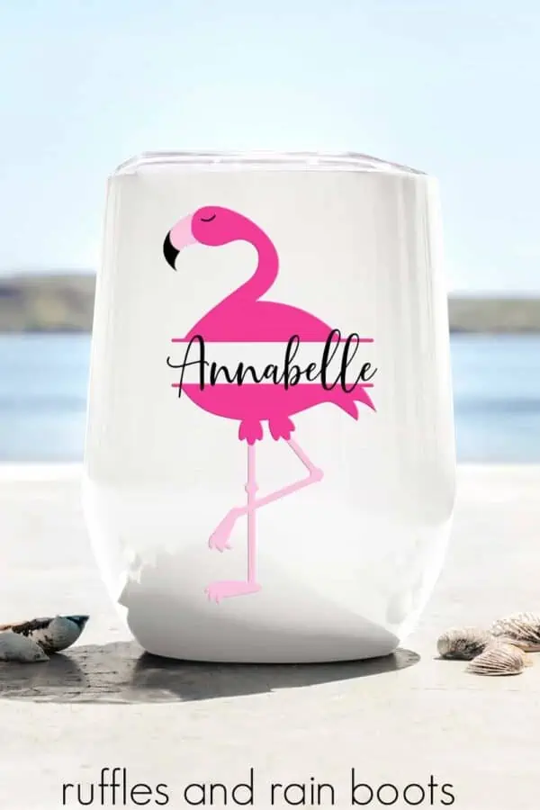 adorable flamingo monogram svg on tumbler with vinyl