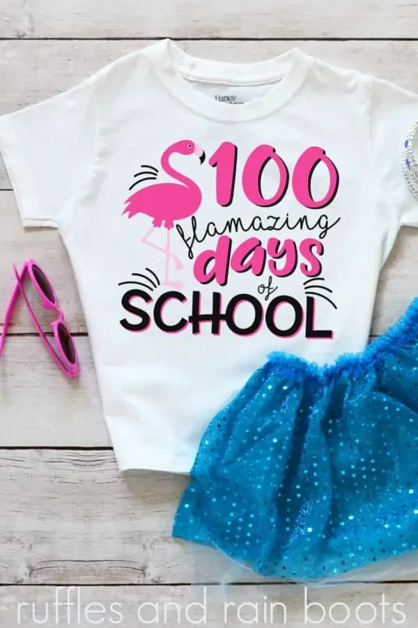 t-shirt on a table featuring a cute creative 100 days of school idea flamingo svg png clipart cut files