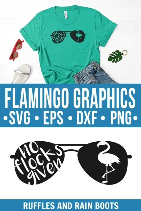 photo collage of flamingo svg for no flocks given cut file with sunglasses flattened with text which reads flamingo graphics svg eps dxf png