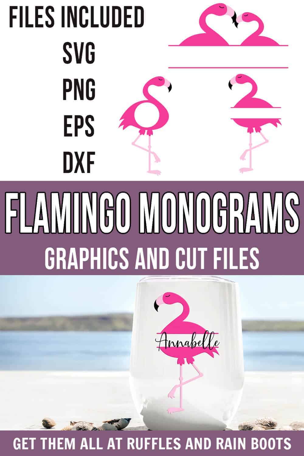 full set of flamingo monogram svg not flattened with text which reads flamingo monograms graphics and cut files