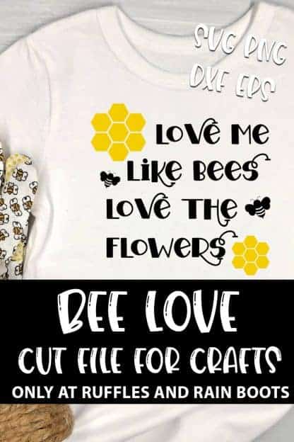 Bee Love SVG For cut file set for cricut or silhouette with text which reads bee love cut file for crafts