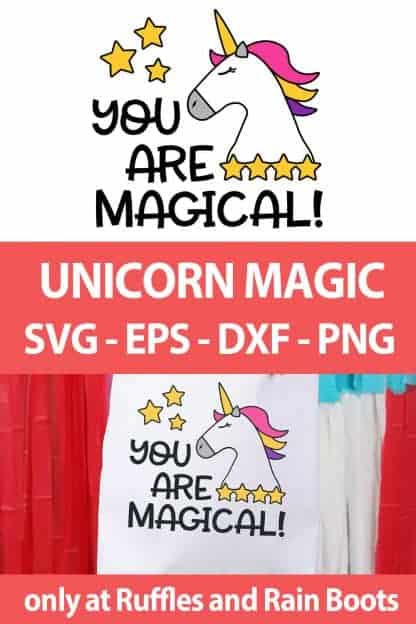 photo collage of Magical Unicorn Cut File set for cutting machines with text which reads unicorn magic svg eps dxf png