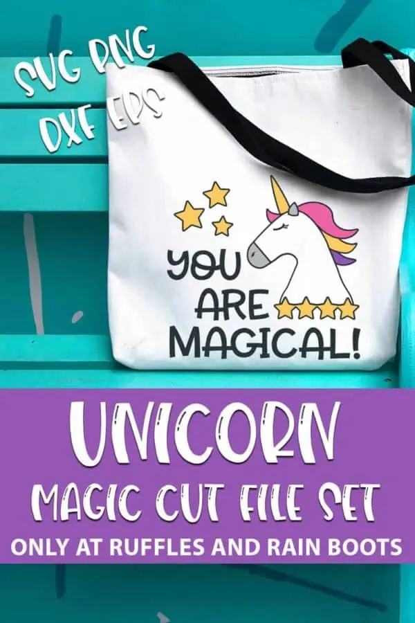 Magical Unicorn SVG Files for Cricut or Silhouette with text which reads unicorn magic cut file set svg png dxf eps