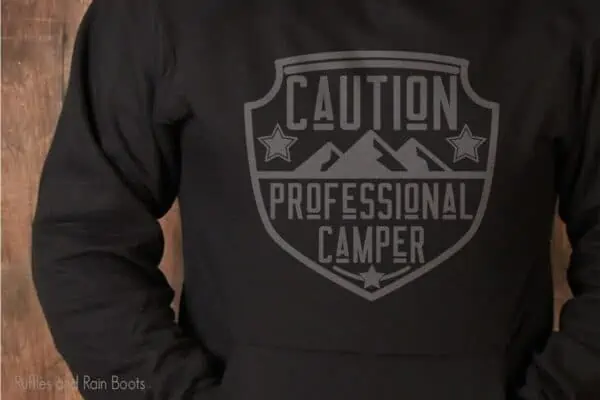 Professional Camper cut file for cutting machines on a black sweatshirt