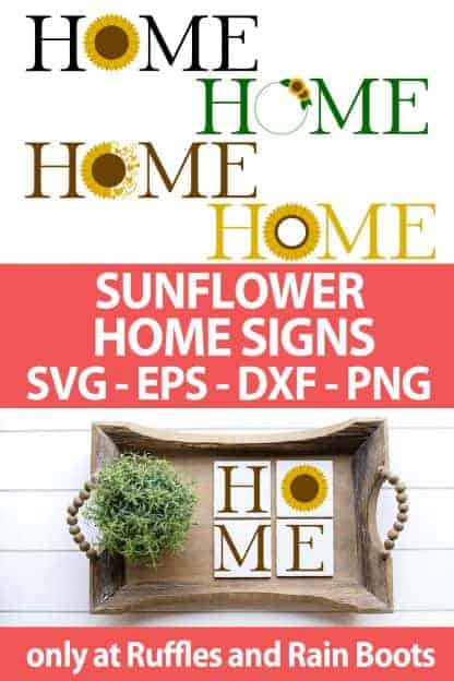 photo collage of home Sunflower cut file set for cutting machines with text which reads sunflower home signs svg eps dxf png