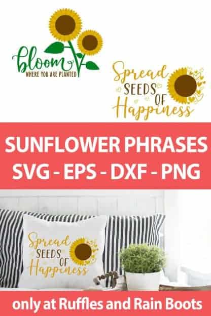 photo collage of summer sunflower farmhouse cut files for cricut or silhouette with text which reads sunflower phrases svg eps dxf png