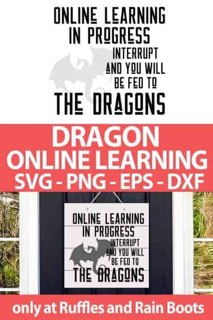 photo collage of Dragon Online Learning cut file set for cricut or silhouette with text which reads dragon online learning svg png eps dxf