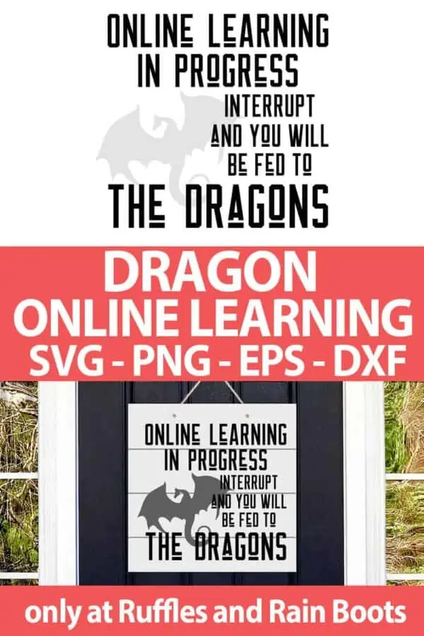 photo collage of Dragon Online Learning cut file set for cricut or silhouette with text which reads dragon online learning svg png eps dxf