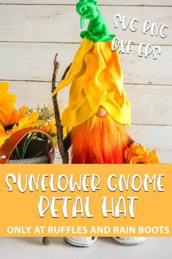 Sunflower gnome pattern with text which reads sunflower gnome petal hat svg png dxf eps